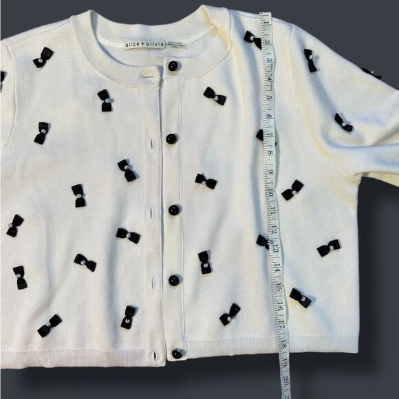 Alice + Olivia Wool Blend Daroda Pearl Bow Cardigan Sz XL - Picture 6 of 12